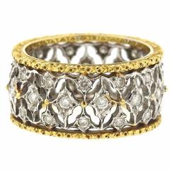 Buccellati Diamond Two Color Gold Open Work Wedding Band Ring 9