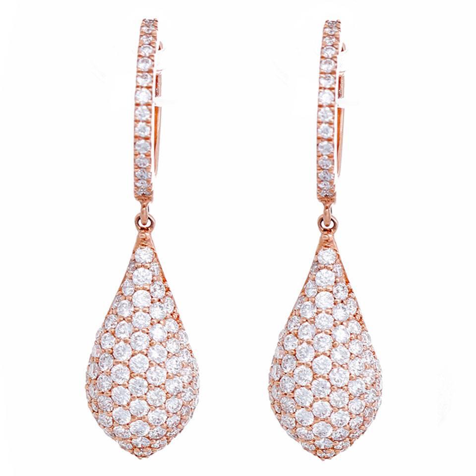 Amazing Pave Diamond Gold Teardrop Earrings