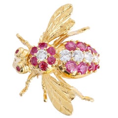 Vintage Rosenthal Ruby Diamond Gold Large Bee Pin