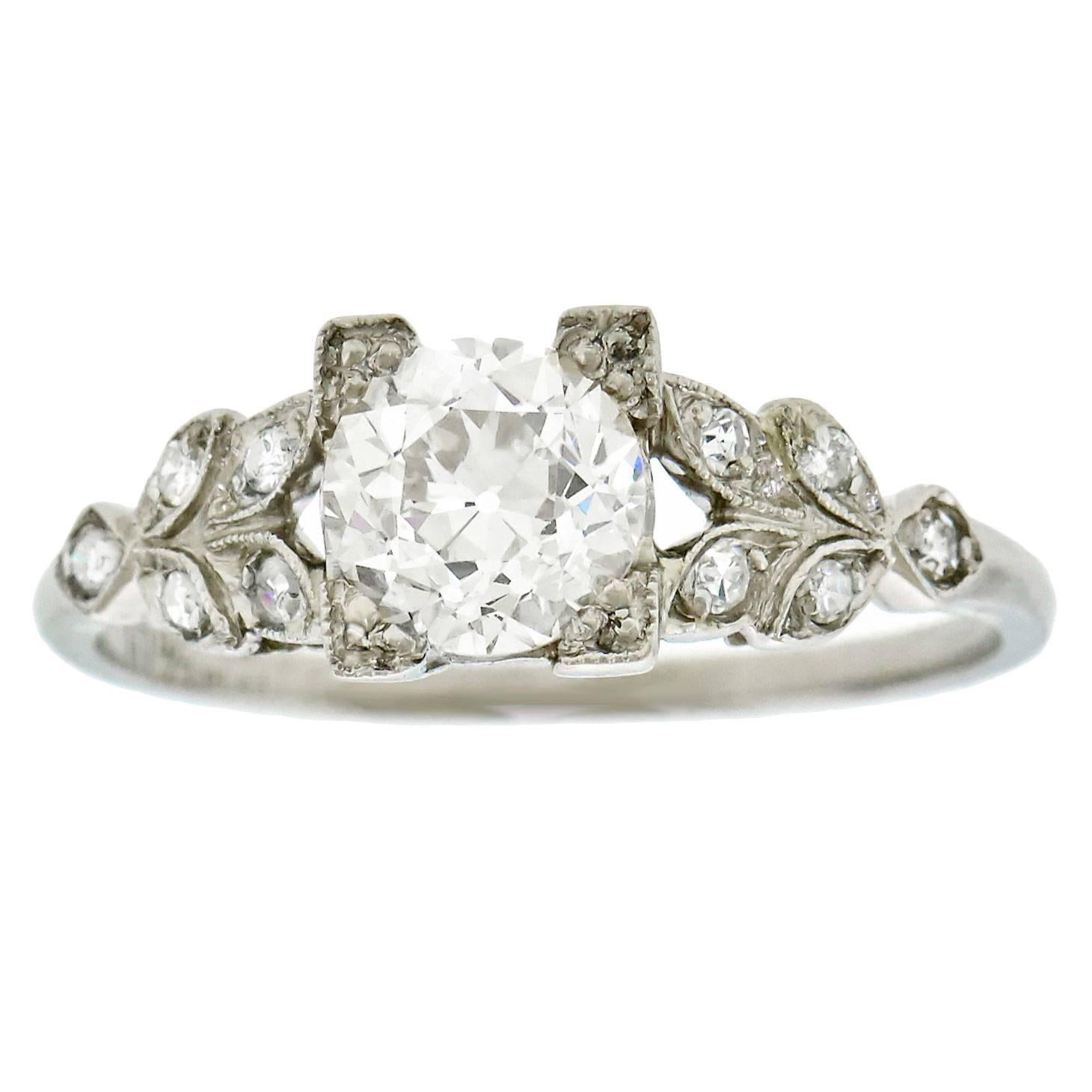 1930s Art Deco .90 Carat GIA Cert Diamond Platinum Engagement Ring