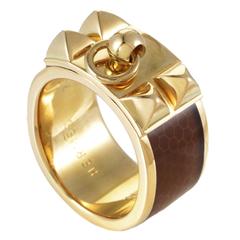 Hermès Collier de Chien Enameled Gold Band Ring