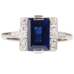 Antique 1920s Art Deco Sapphire Diamond Platinum Ring