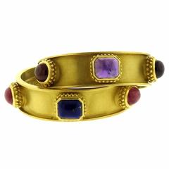 1987 Kieselstein Cord Gemstone Gold Cuff Bracelets