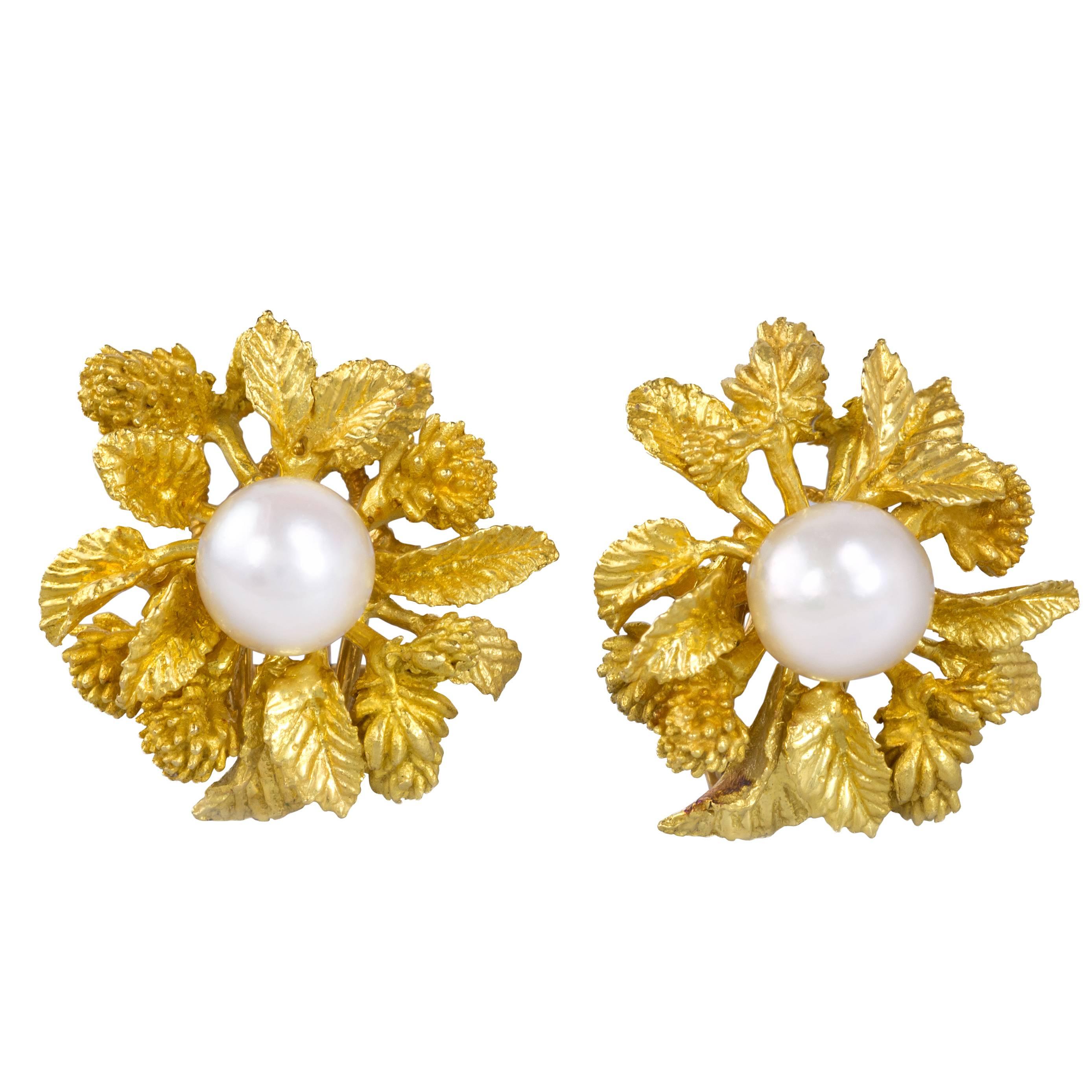 Champagnat for Dior Gold and Pearl Flower Clip on Earrings