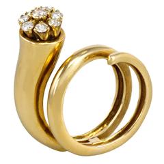 Christian Dior Gold and Diamond Flower Bud Ring 8