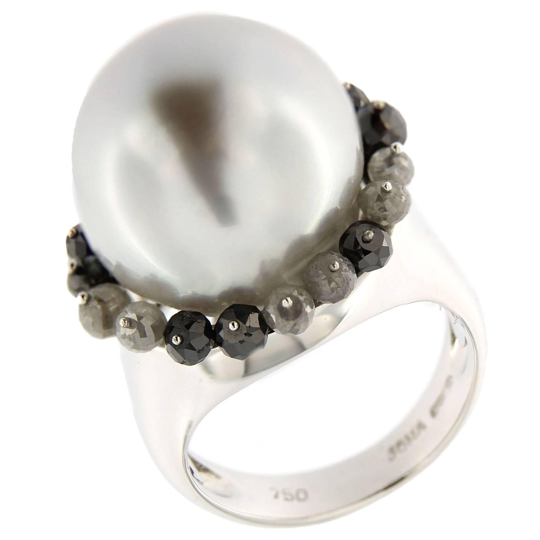 Jona Baroque Pearl Diamond White Gold Ring