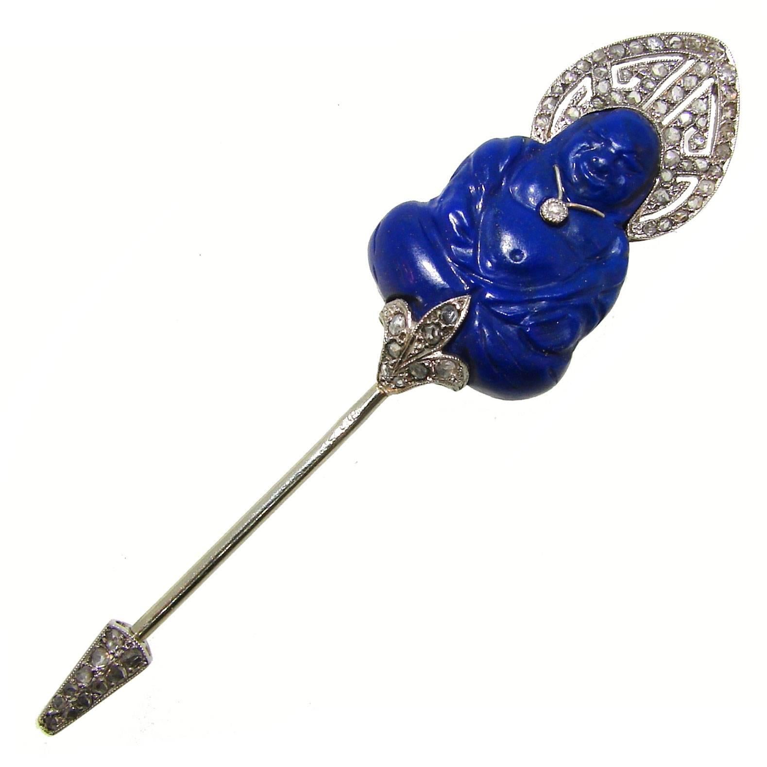 Art Deco Lacloche Freres Lapislazuli Diamant Buddha Stick Brosche