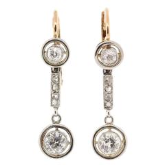 1930s Old Cut Diamonds Gold Platinum Dangle Earrings