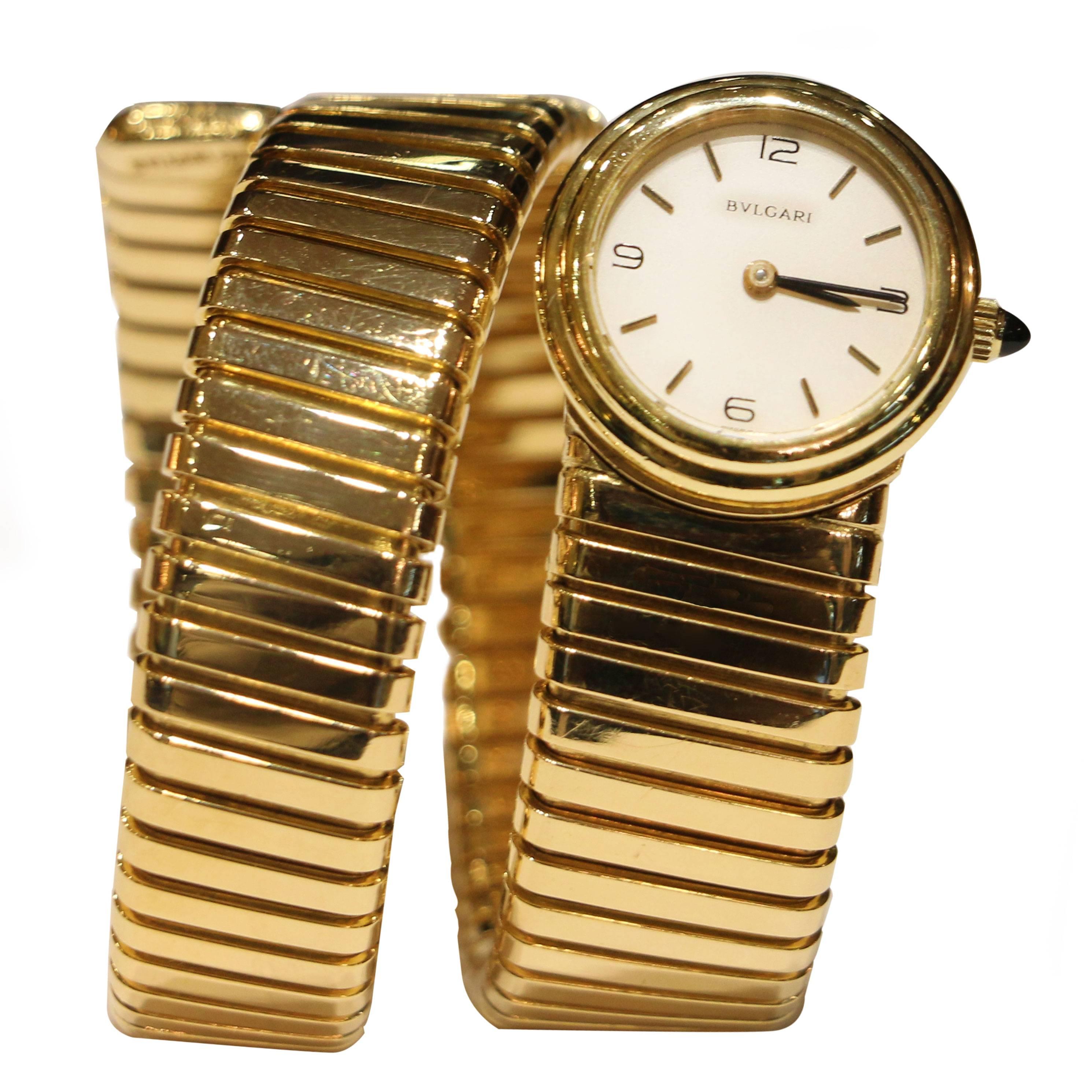 Bulgari Ladies Yellow Gold Tubogas Ebel Automatic Bracelet Wristwatch Ref 2527 For Sale