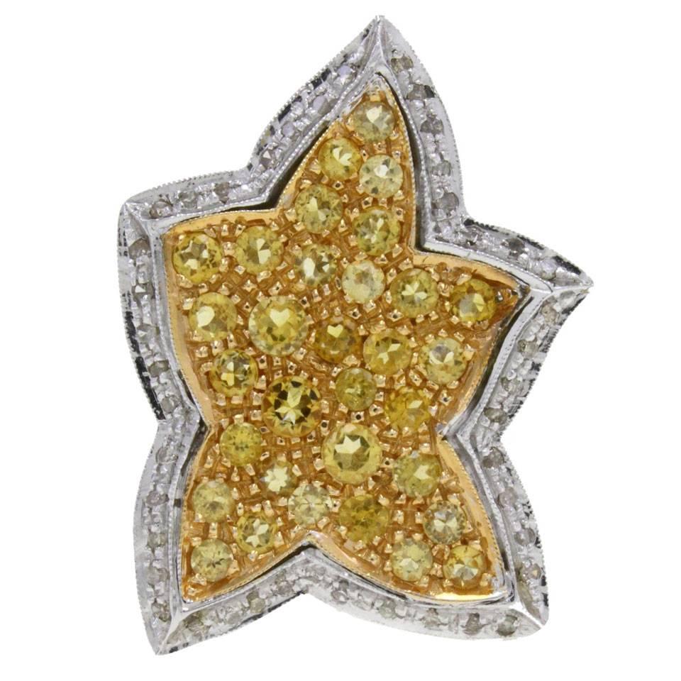  Leaf Topaz Diamond Gold Ring