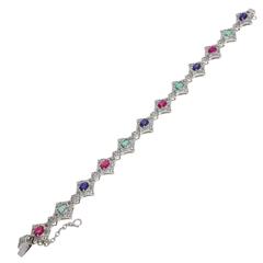 Luise Precious Stone Diamond Gold Link Bracelet 7