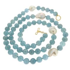Aquamarine Bead Necklace with Fresh Water Pearls 8