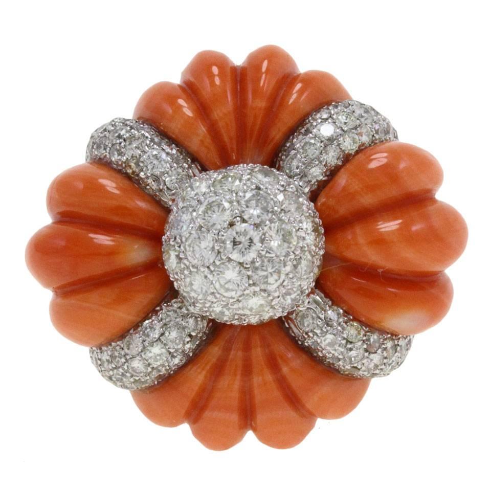 Luise Cinderella Pumpkin Coral Diamond Gold Ring