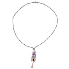 Luise Amethyst Pink Coral Onyx Diamond Gold Necklace 5