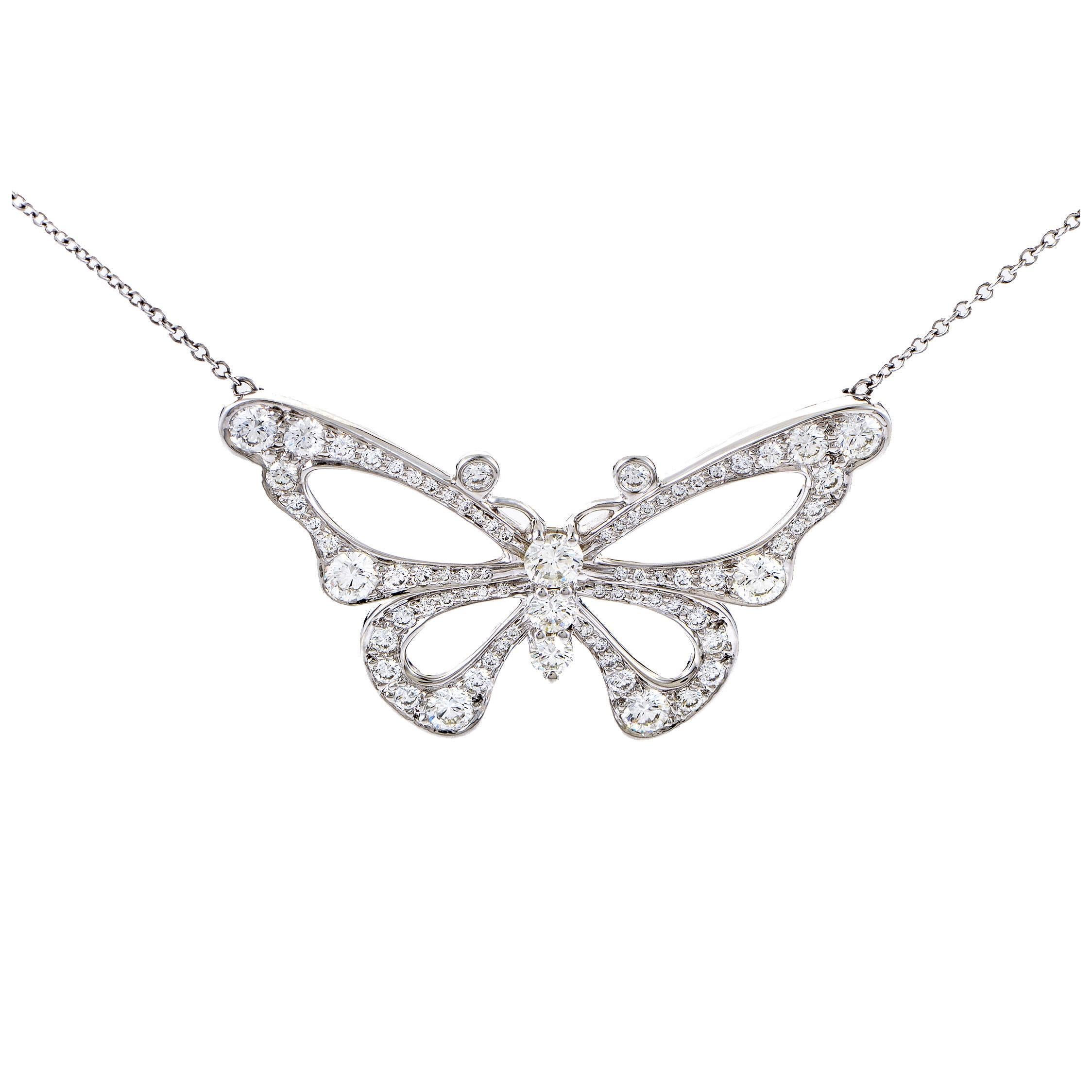 Tiffany & Co. Enchant Diamond Platinum Butterfly Pendant Necklace