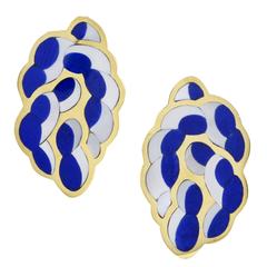 Tiffany & Co. Inlaid Mother of Pearl Lapis Gold Rope Earrings