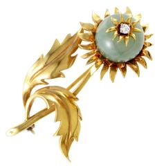 Tiffany & Co. Schlumberger Jade Diamond Gold Flower Brooch 10