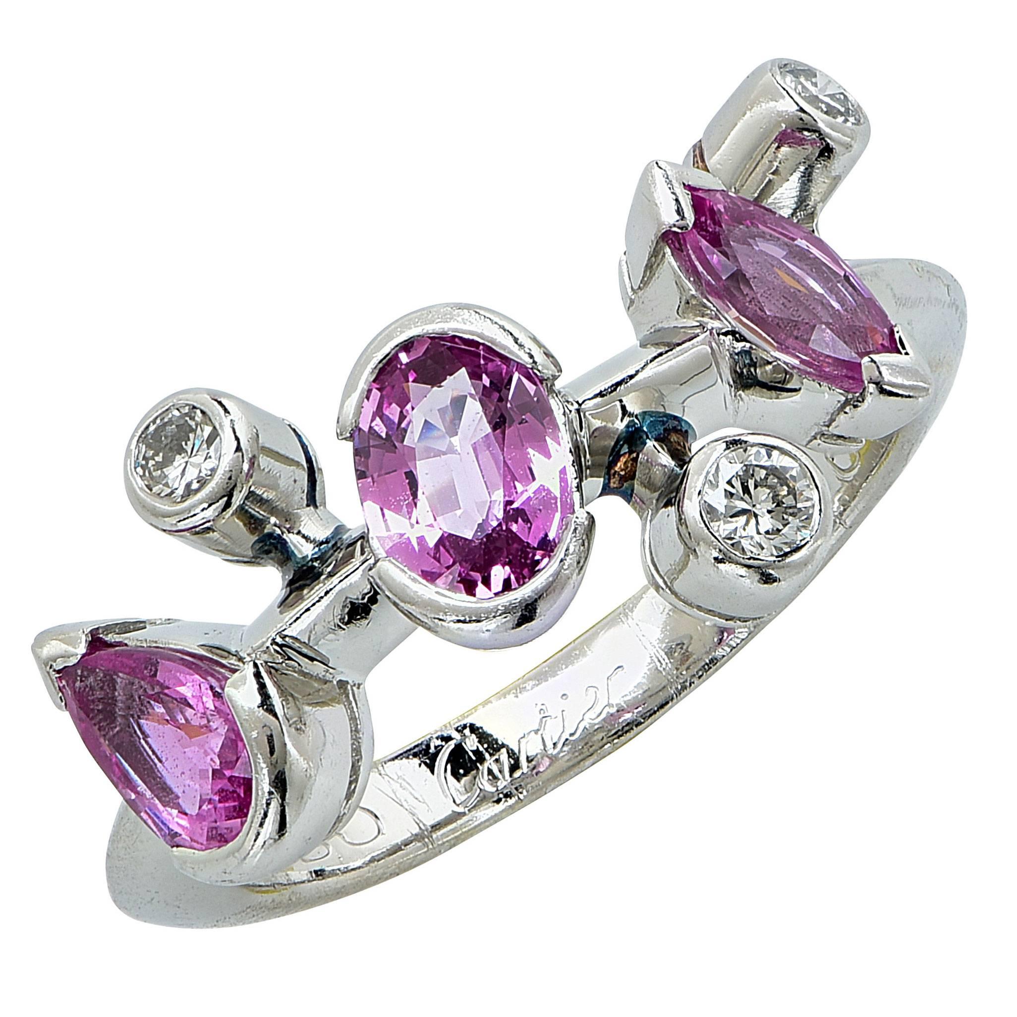 Cartier Meli Melo Pink Sapphire Diamond Platinum Ring