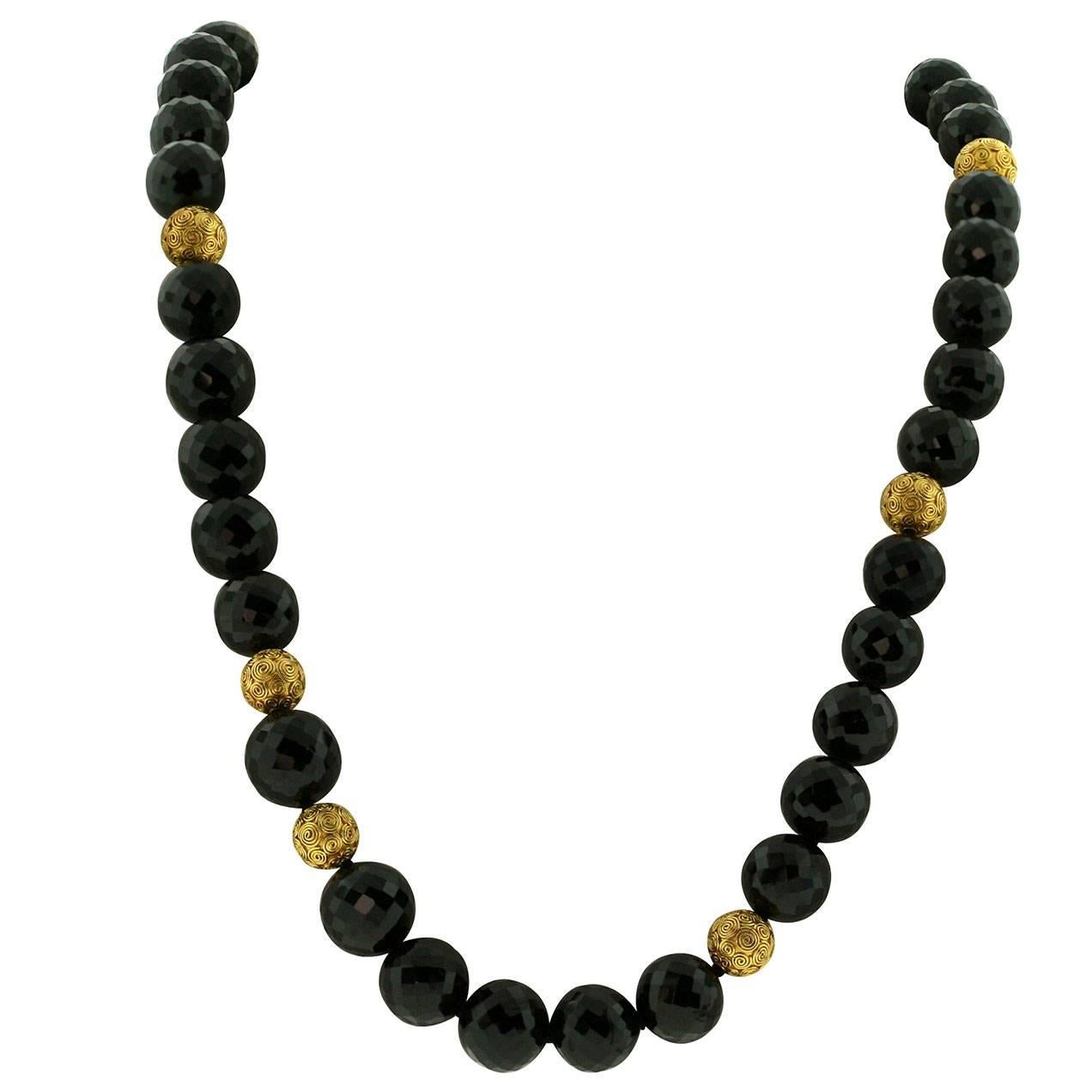 Elegant Crevoshay Necklace with Black Spinel and Gold Bali Beads For Sale