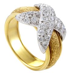 Tiffany & Co. Schlumberger Diamond Gold Platinum "X" Ring