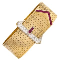 Cartier Retro Ruby Diamond Gold Bracelet