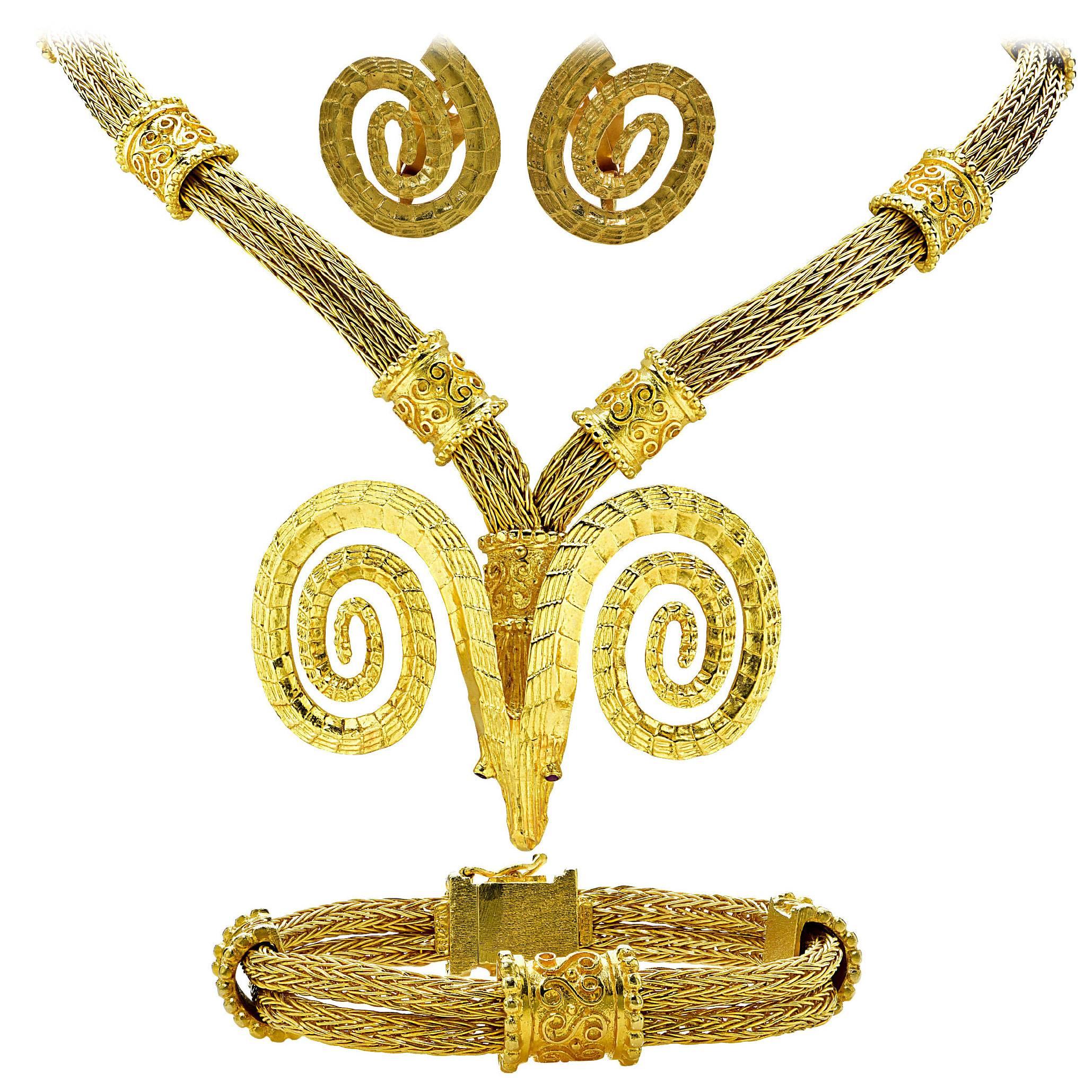 Greek Ram's Head Woven Gold Set