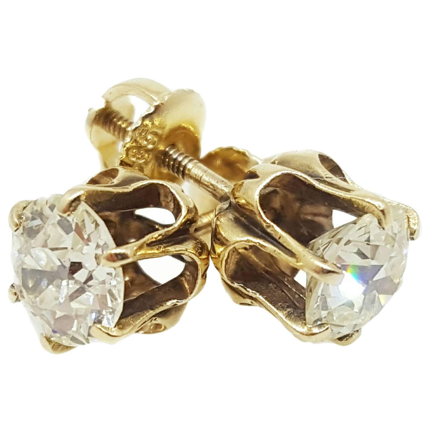 Antique Diamond Gold Stud Earrings