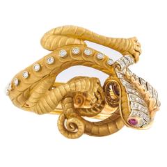 Unique Gold, Ruby and Diamond Dragon Bracelet