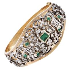 Vintage Precious Gemstone Silver Gold Bangle Bracelet