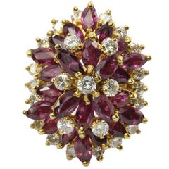 1960s Natural Ruby Diamond Gold Ring 