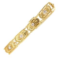 1900s Art Nouveau Diamond Gold Bracelet