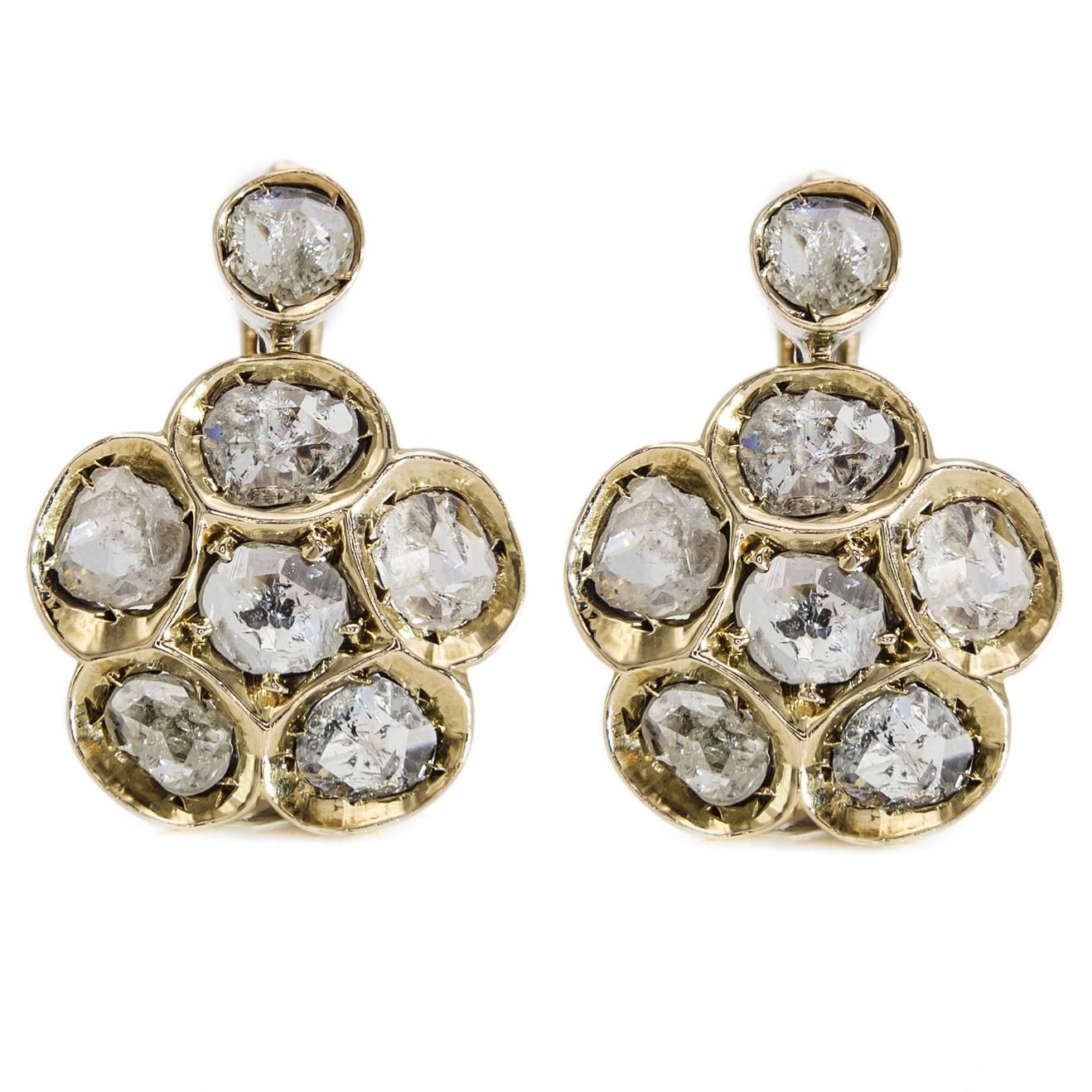 Large Floral Diamond Lever-Back Earrings