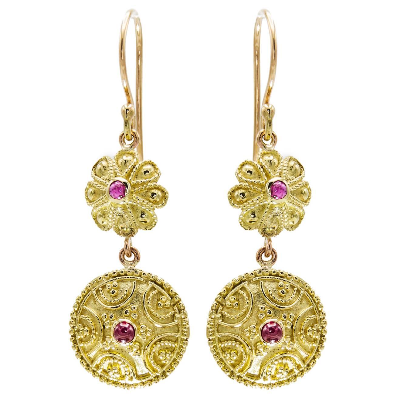 Ruby and 14k Gold Drop Earrings