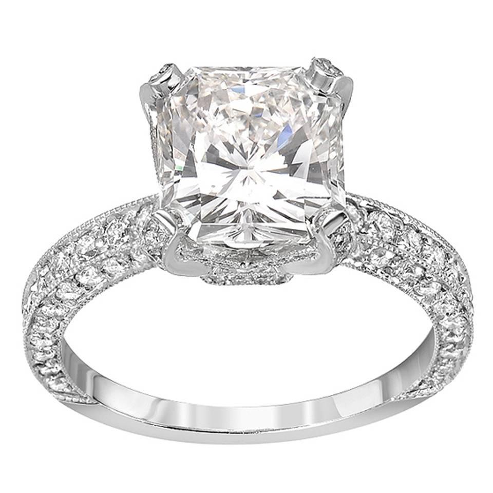 3 01 Carat Princess  Cut  Diamond Pave  Gold Engagement  Ring  