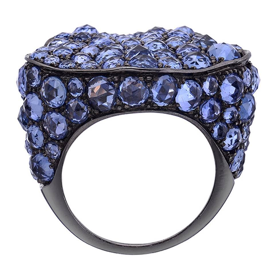 Rose Cut Sapphire Gold Cocktail Ring In New Condition In Beverly Hills, CA