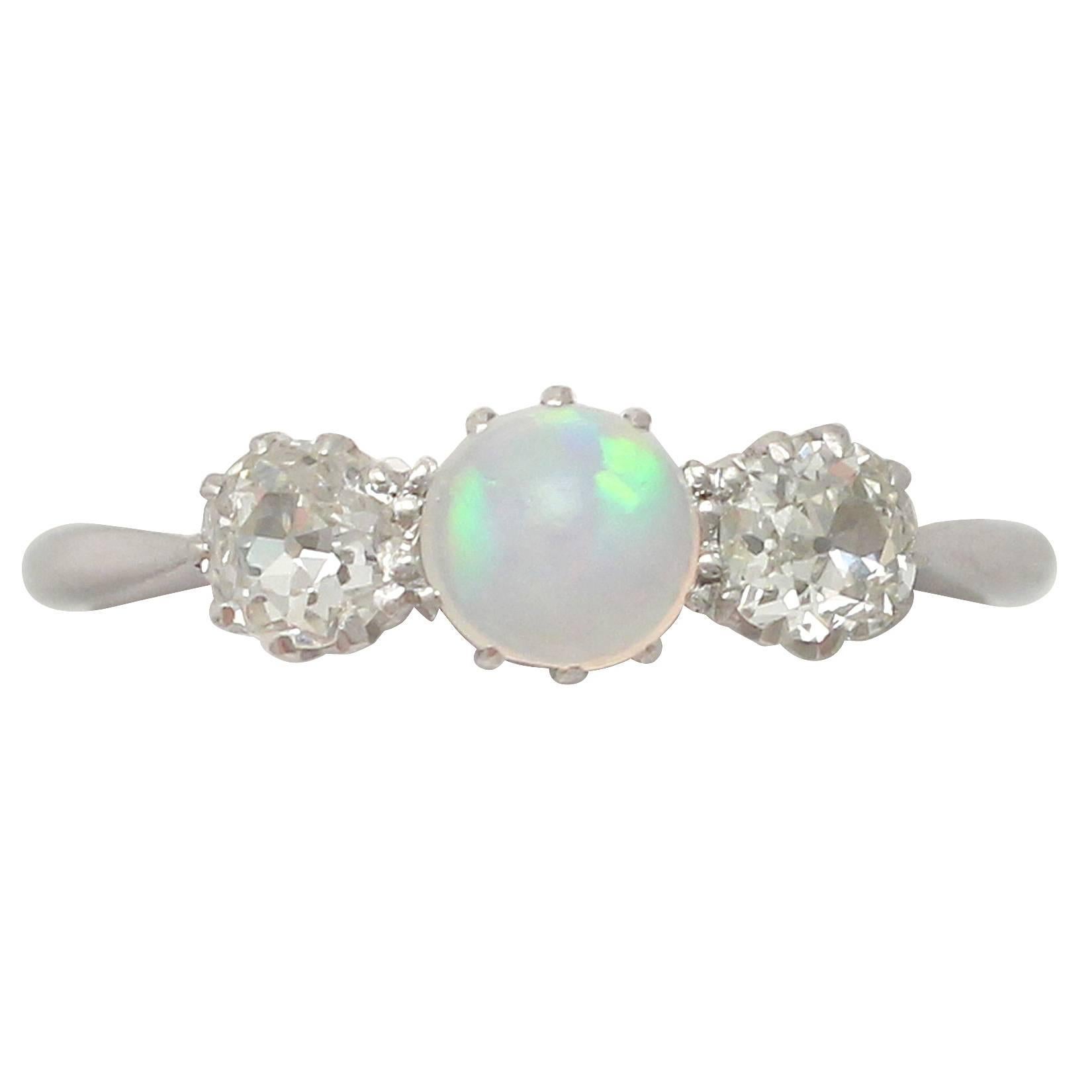 1900s Antique Opal and Diamond White Gold Trilogy Ring