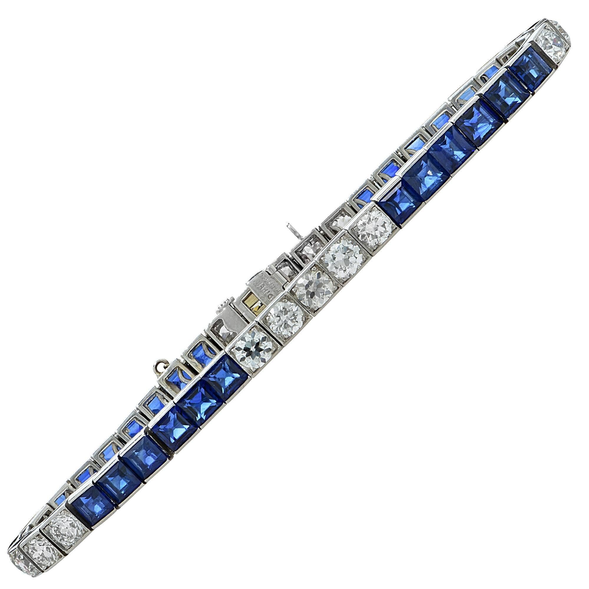 Tiffany & Co. Art Deco Sapphire Diamond Platinum Line Bracelet