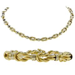 Infinity Two Color Gold Knot Link Necklace and Bracelet Set