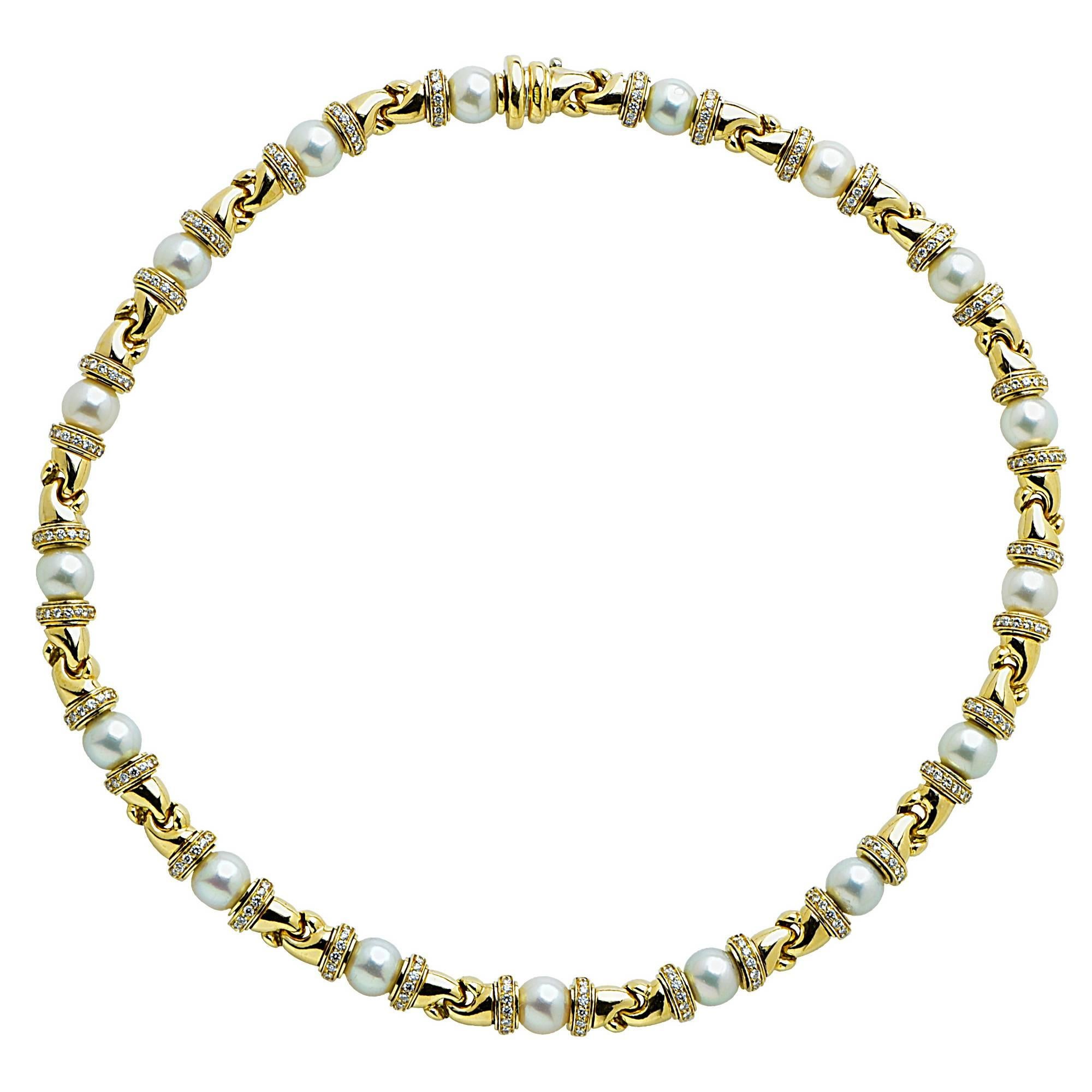 Bulgari Passo Doppio Pearl Diamond Gold Necklace