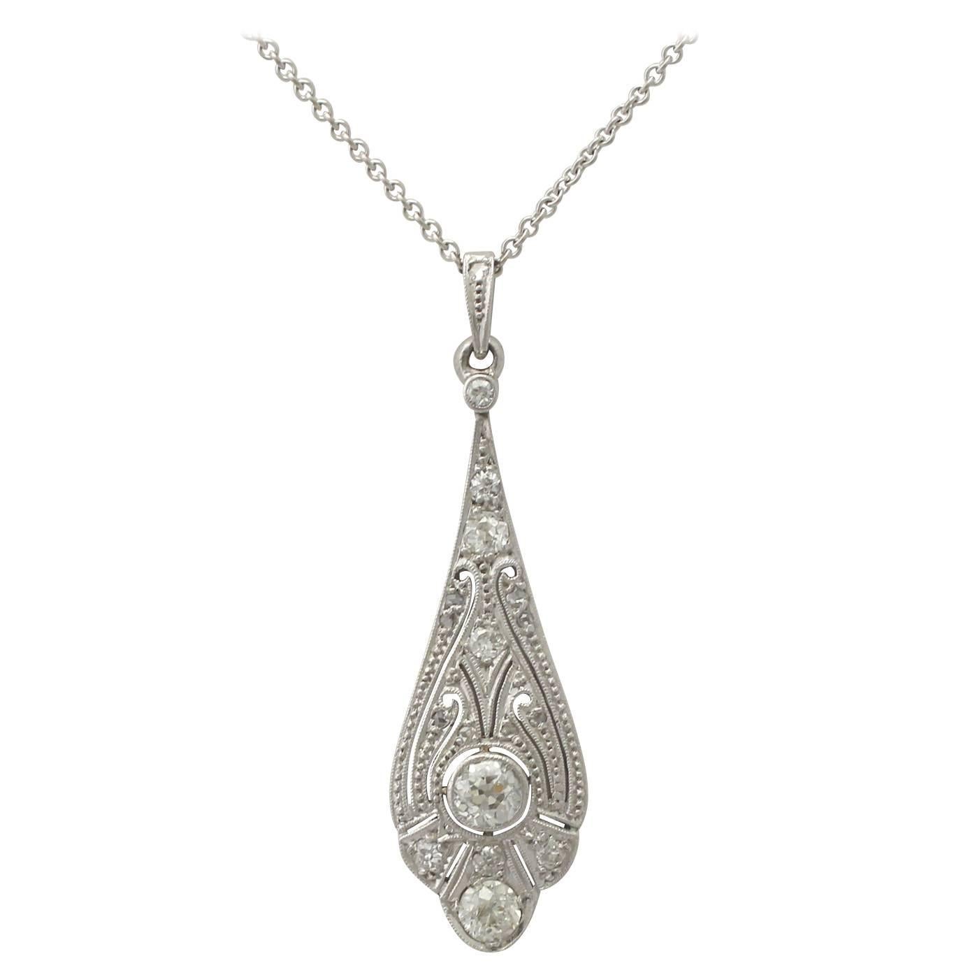 0.75 Ct Diamond and 18k White Gold Pendant - Art Deco - Antique Circa 1920