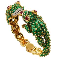 David Webb Diamond Ruby Enamel Frog Bracelet 8