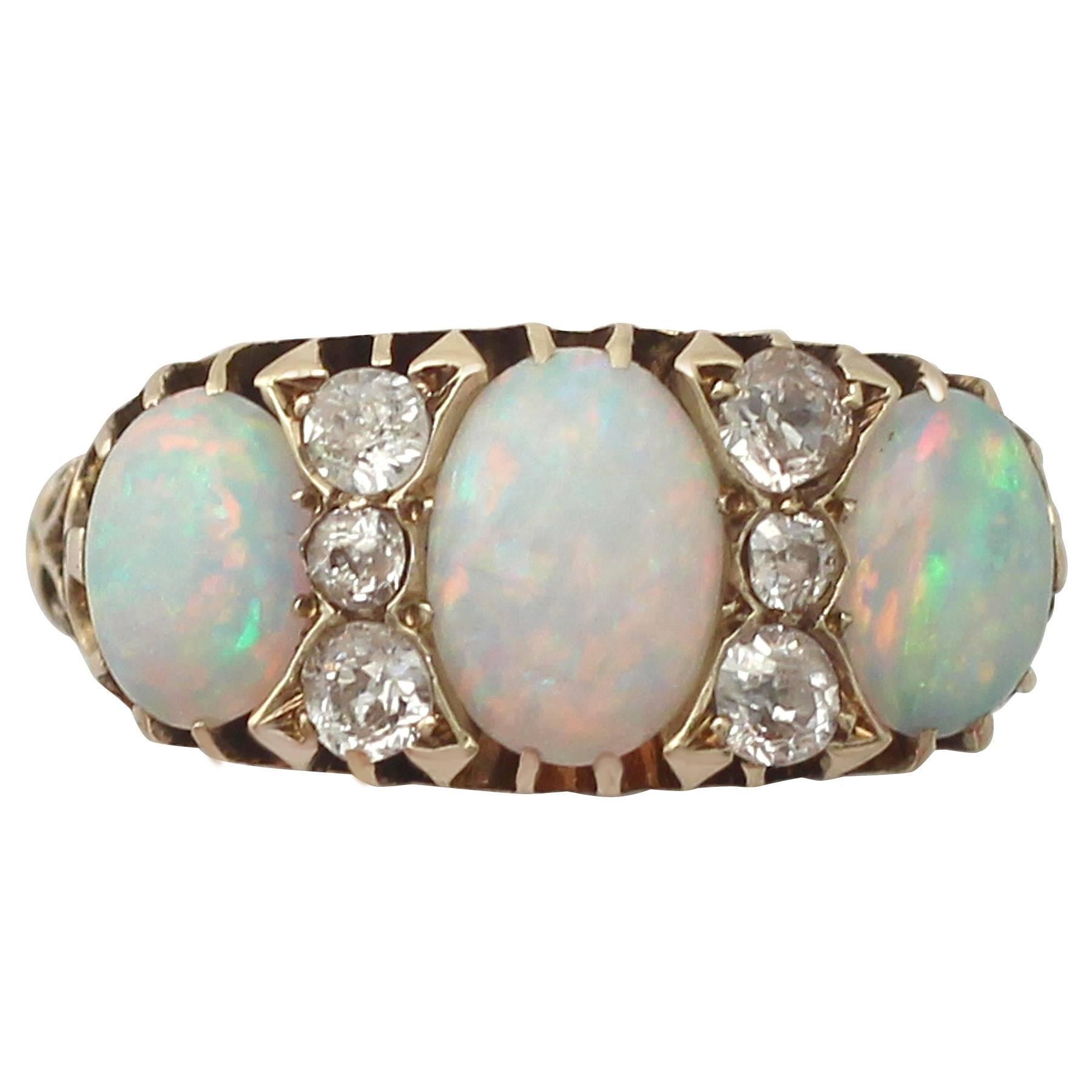 2.20 Ct Opal and 0.20 Ct Diamond, 18 k Yellow Gold Dress Ring - Antique 1903