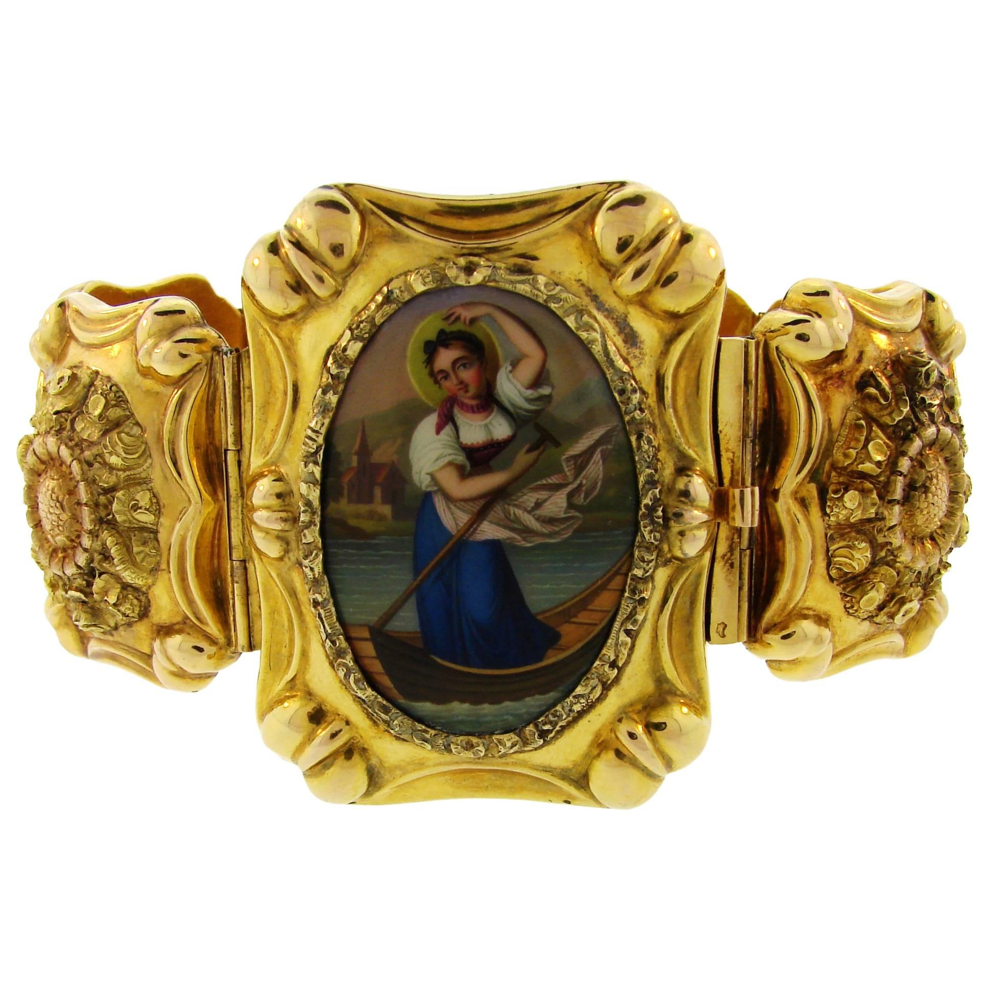 French Victorian Enamel Gold Bracelet 