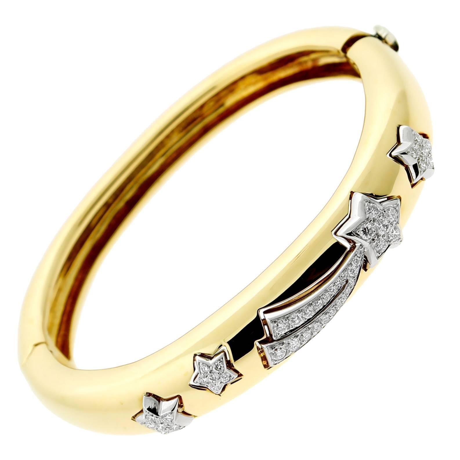 Chanel Comete Diamond Gold Bangle Bracelet