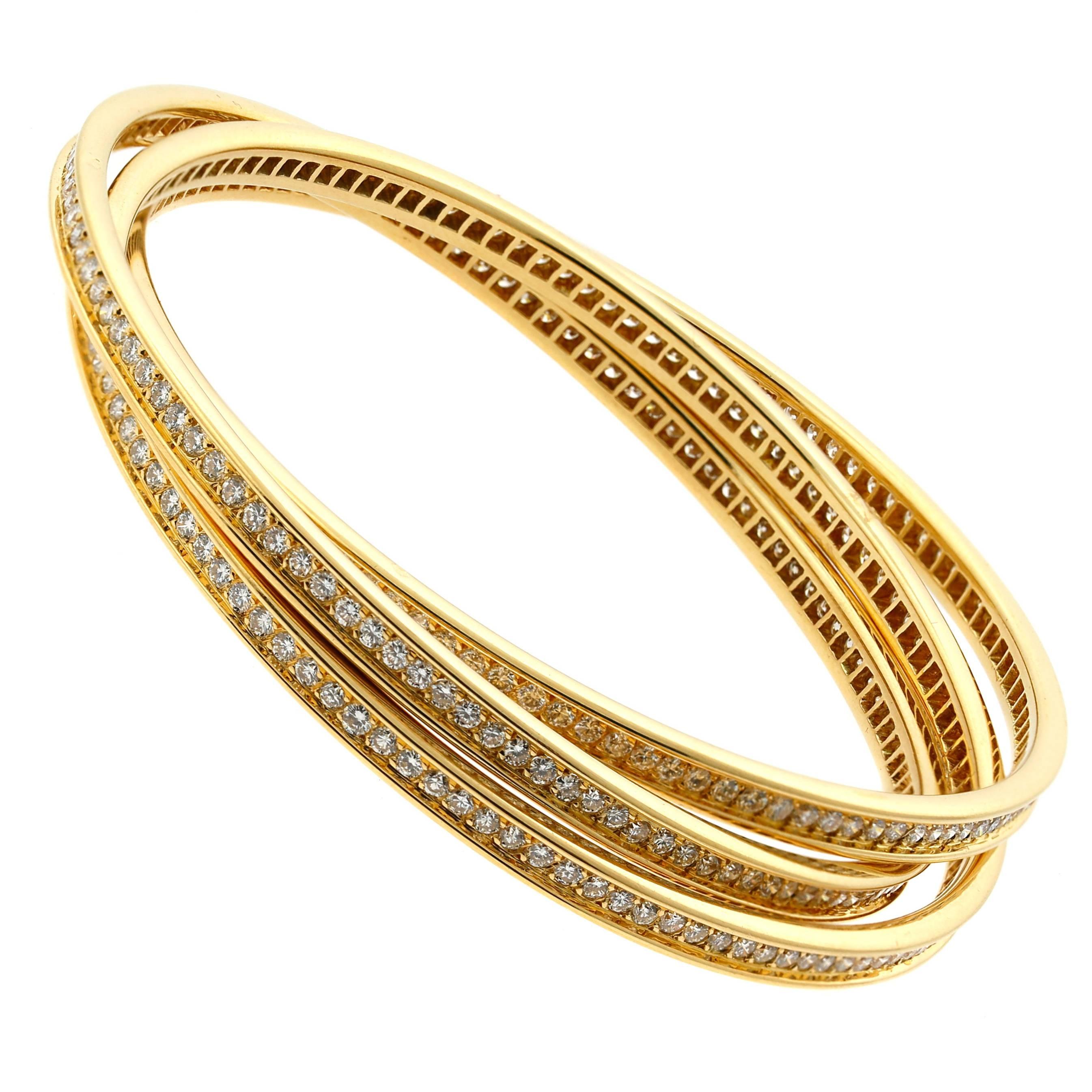 Cartier Trinity Diamond Gold Bangle Bracelet