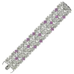 Carrera y Carrera Diamond Pink Sapphire Floral Link White Gold Bracelet