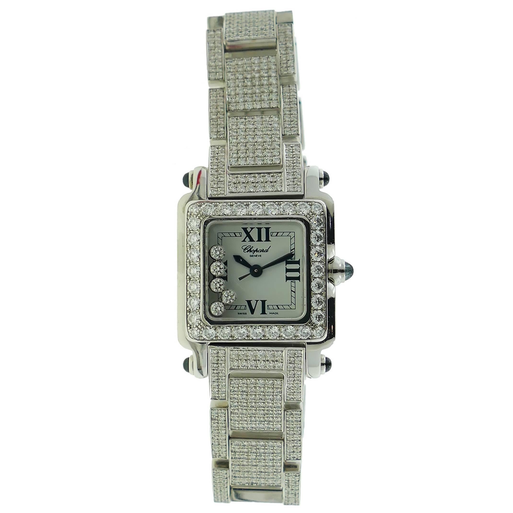 Ladies Chopard Happy Sport Diamond Steel Watch w/18k White Gold Diamond Bracelet For Sale