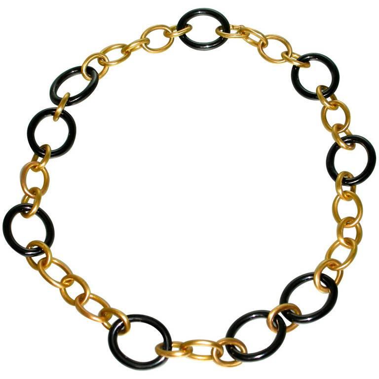 Jona High-Tech Ceramic and 18 Karat Brushed Rose Gold Chain Link Necklace