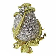 Elegant Diamond Gold Platinum Rose Pin