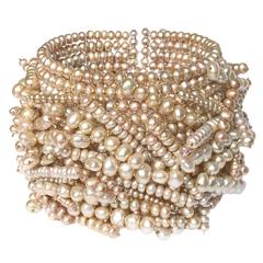 Champagne Pearl Flexible Chaos Cuff Bracelet